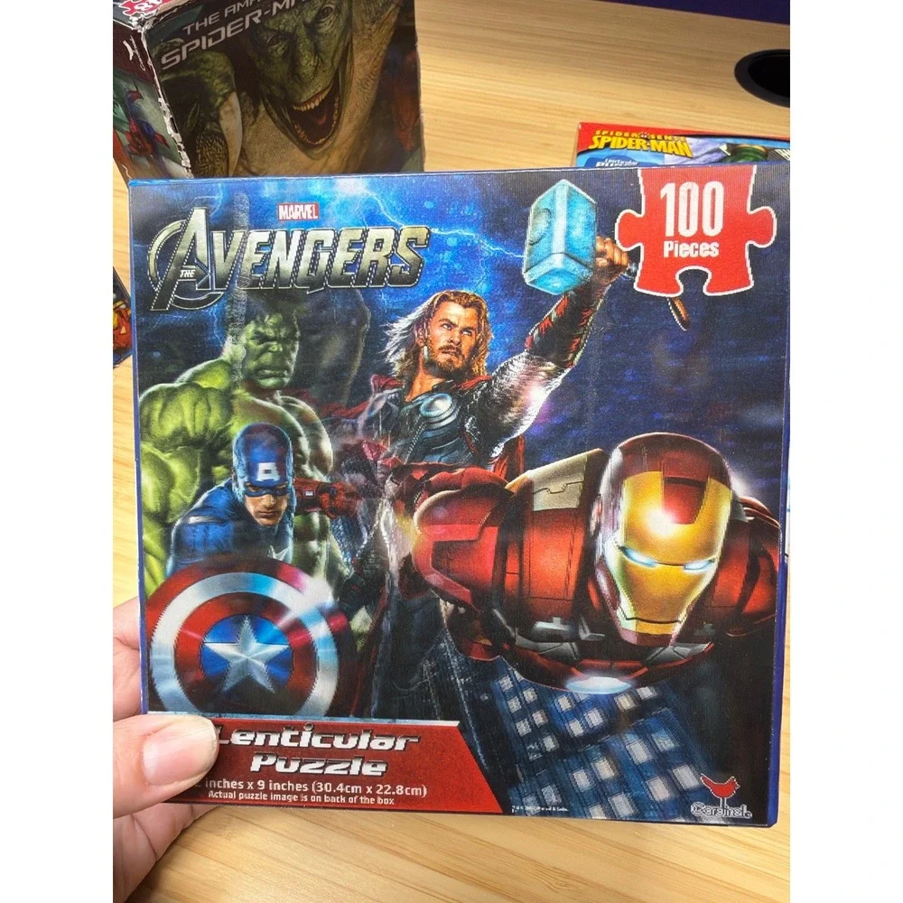 Lot of 4 Marvel Lenticular Puzzles Avengers Spider-Man Complete Cardinal